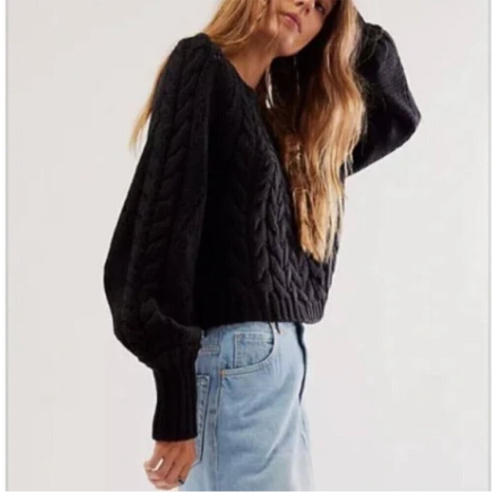 Free People Sandre black cable knit sweater women’s size small